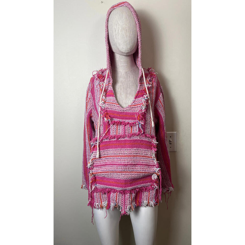 JEN'S PIRATE BOOTY FRINGE BOHO PINK BLANKET HOODIE M/L - Picture 2 of 10